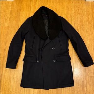 Bonobos Slim Fit Italian Wool Navy Peacoat with Sherpa lined collar Size XS